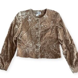 BMW DESIGNS Vintage Western Cropped Button Crushed Velvet Jacket Champagne Sz M